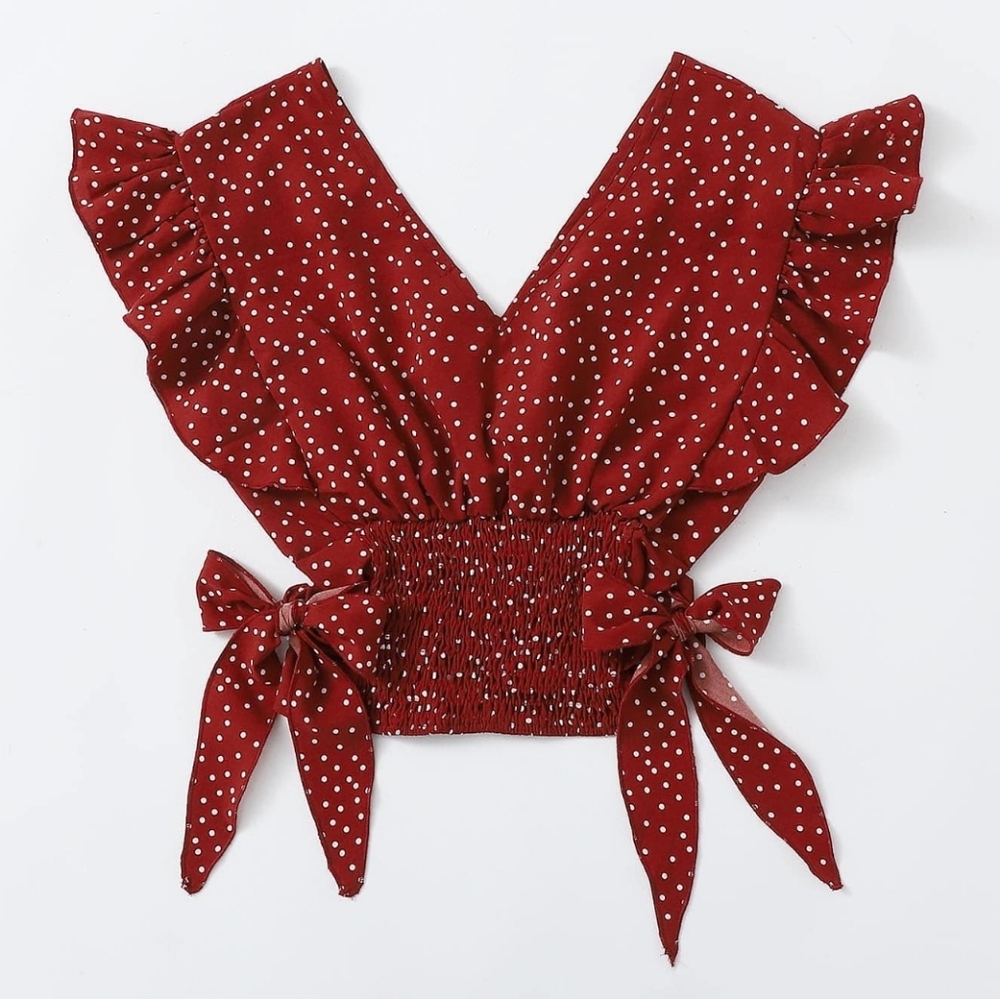 Red Polka Dot Ruffle Top